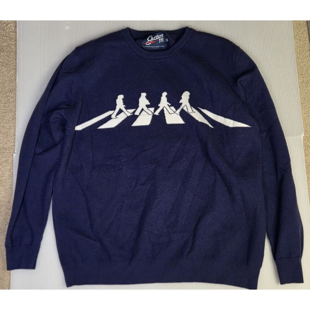 Men's The Beatles Abbey Road Knit Sweater Section 119 2XL Navy Blue XXL Shirt